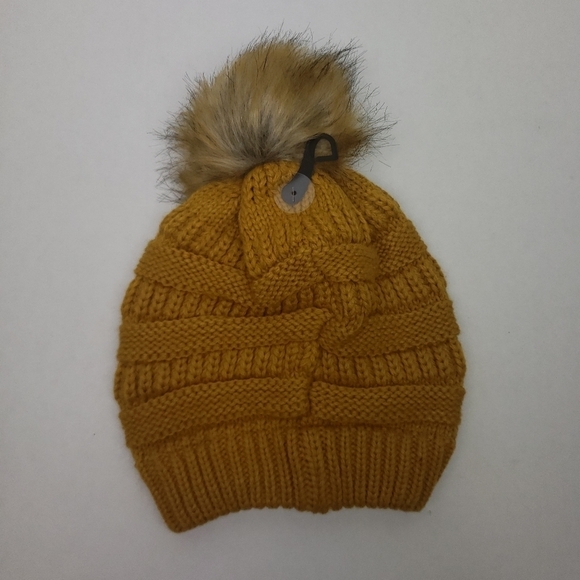 NWT C.C The Original Beanie Mustard With Pom pom - Picture 3 of 5